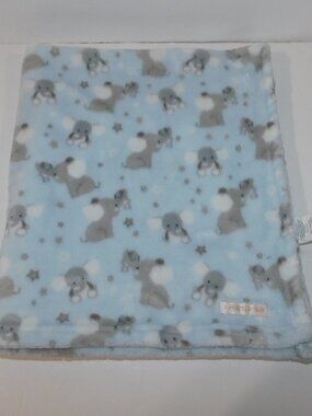 Blankets & Beyond Blue Gray Mom Dad baby Elephant 28" x 30" Plush baby Blanket
